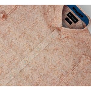 Paul Frederick Mens Orange Paisley S/S Button Down Shirt Size 15.5 Slim Fit NWOT